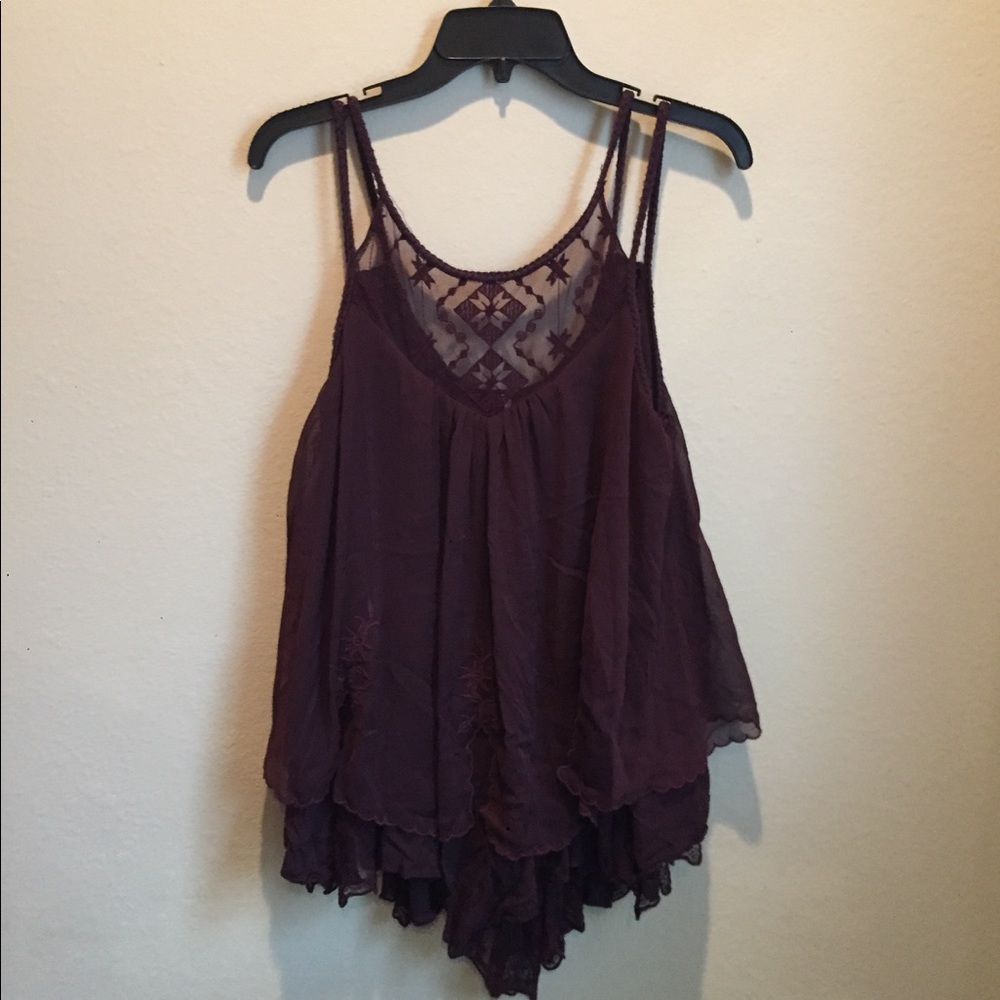 Free People Purple Lace Chiffon Tank Top